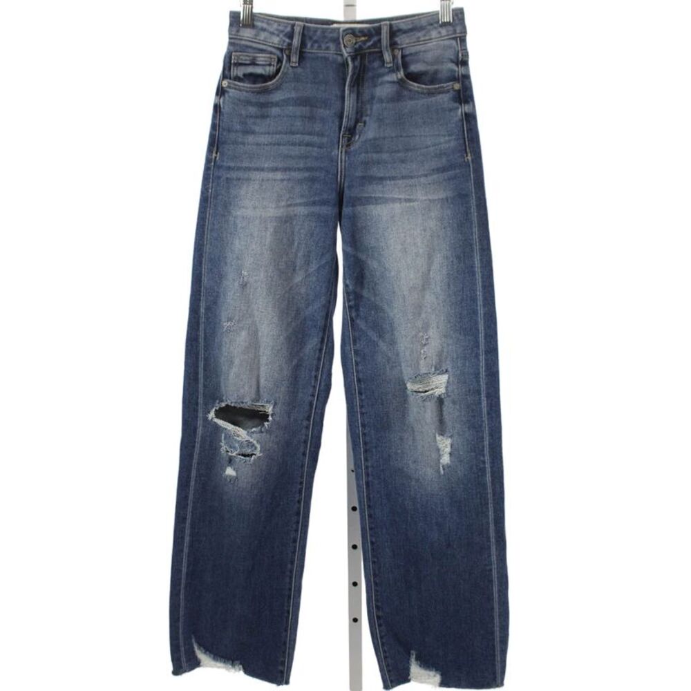 Hidden Women Wide-Leg Jeans Blue Cotton Button Fly Low Rise Inseam 30 Size 24